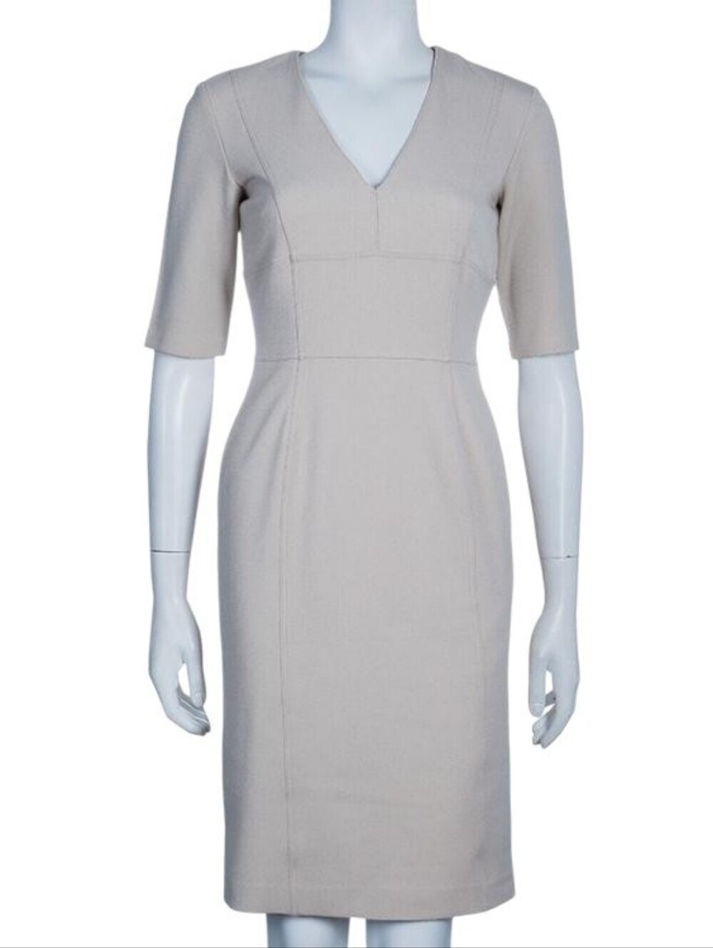 Burberry Tan Tailored V-Neck Sheath Midi Dress Women's Size 8 - Picture 3 of 16